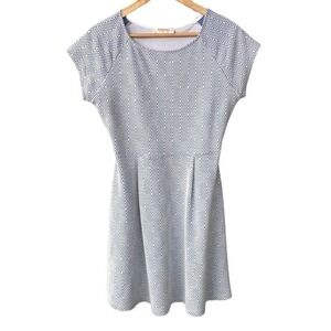 Renee C Dress Blue White Geometric Diamond Fit Flare Mini Preppy Medium Petite